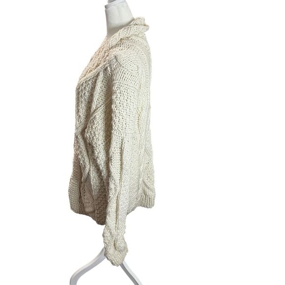 VTG Handmade Wool Fisherman Zip Sweater Unisex L/XL Chunky Knit Aran Cardigan - Picture 6 of 9